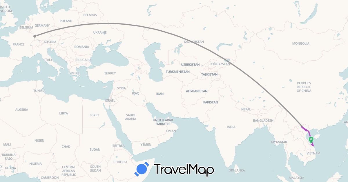 TravelMap itinerary: driving, bus, plane, train in France, Vietnam (Asia, Europe)